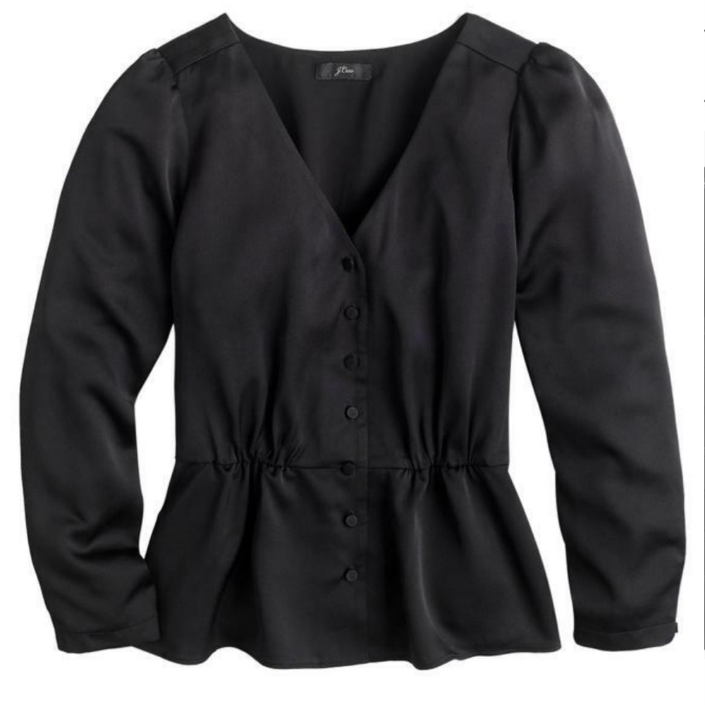 J Crew Crepe Button Detail Peplum Blouse